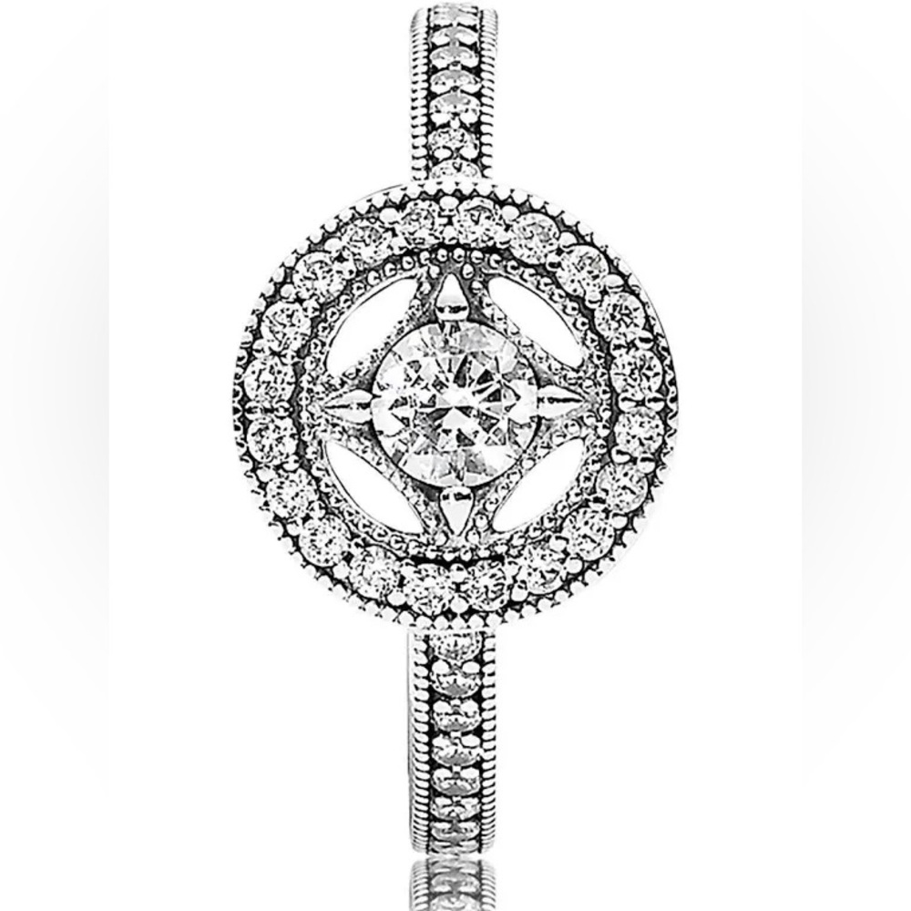 Pandora Retired Allure Ring Sterling CZ Halo 6.5 - Picture 3 of 8
